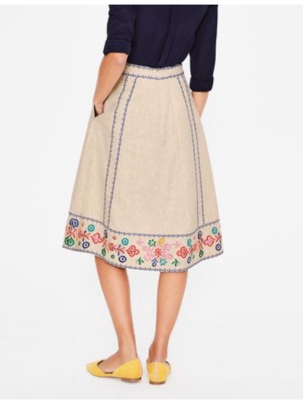 Boden Cream A-Line Skirt with Multicolor Floral Embroidery - Picture 6 of 15
